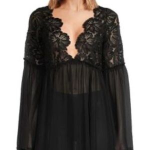 Free People Magdalene Elegant Black Sheer Mini Dress
